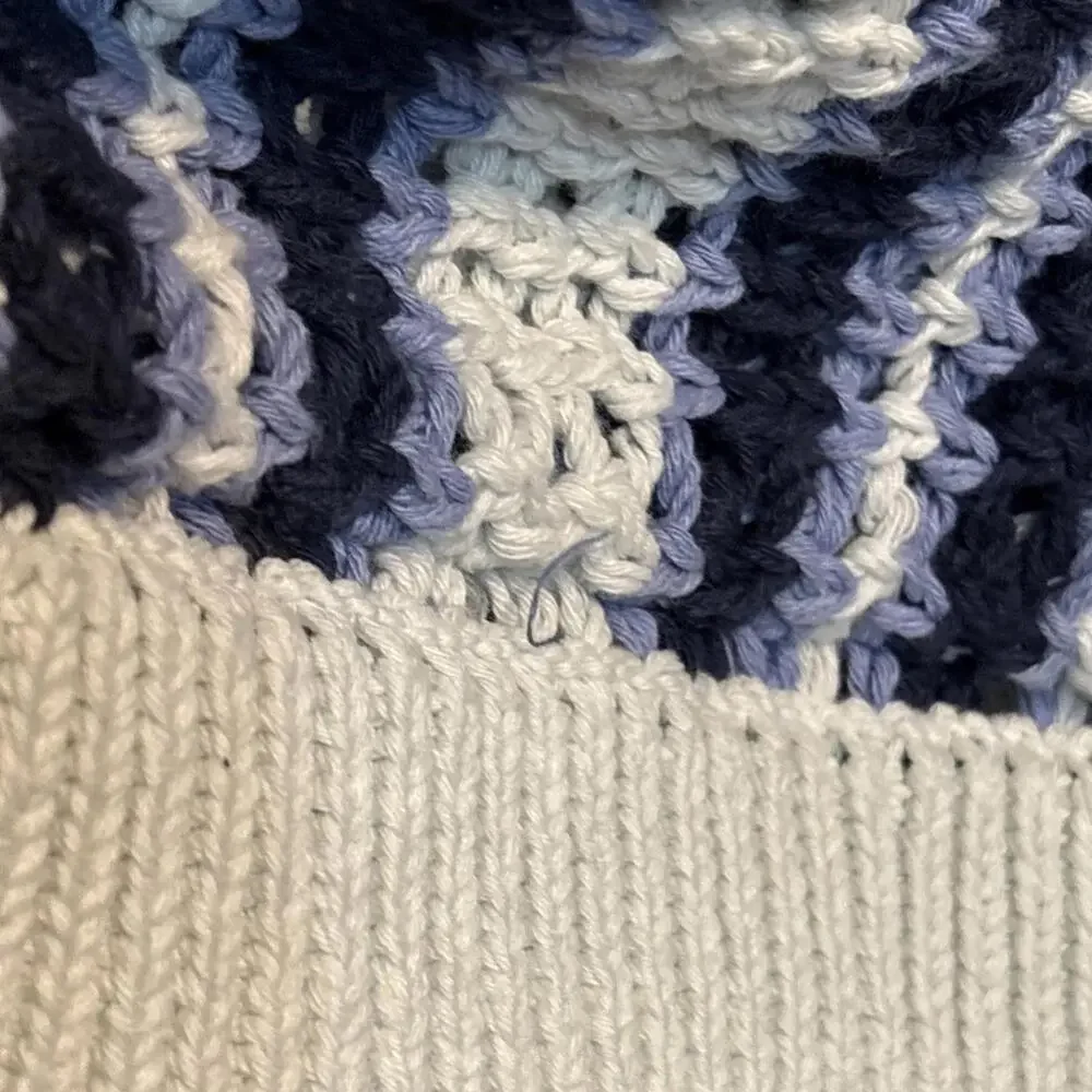 Free People Blue and White Crochet Stripe Sweater - Picture 9 of 12